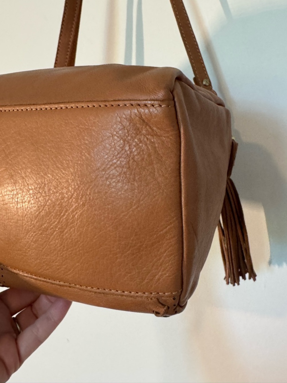 HOBO Cognac Leather Shoulder Bag Woven Handle Crossbody - Picture 6 of 8